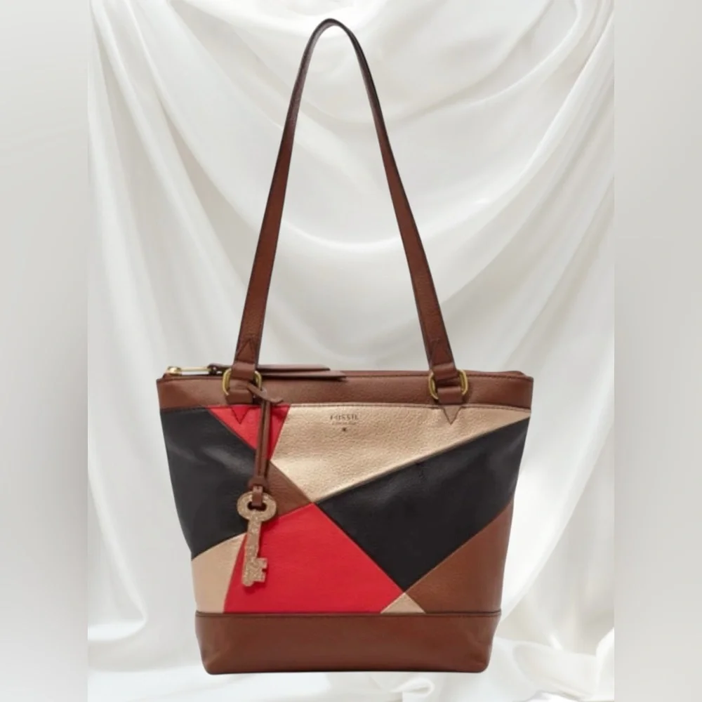 Fossil Gift Patchwork Leather Small Shopper Bag Tote Shoulder Purse 10